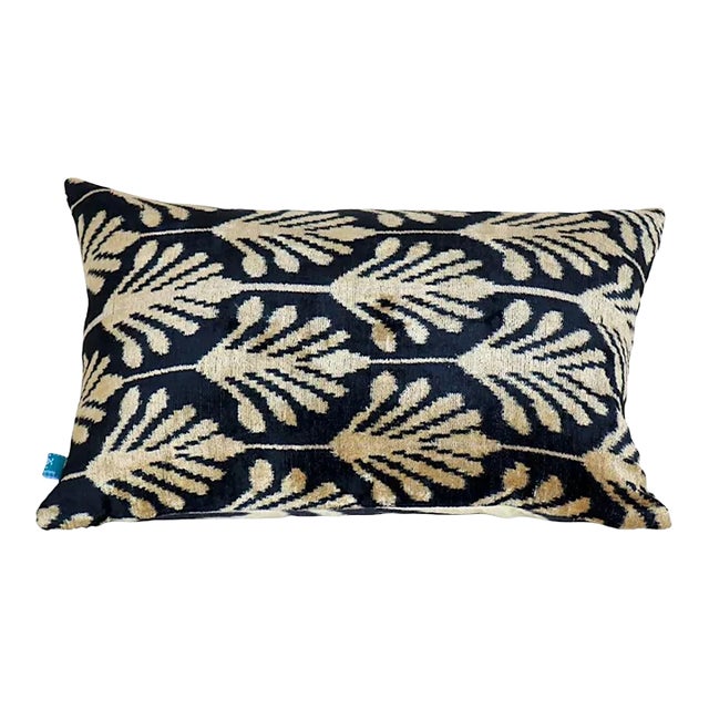 Rectangular Black & Gold Ikat Velvet Pillow For Sale