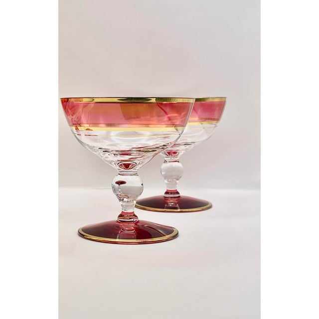 Art Deco Early 20th Century Cranberry Glass Champagne Saucers- A Pair For Sale - Image 3 of 8