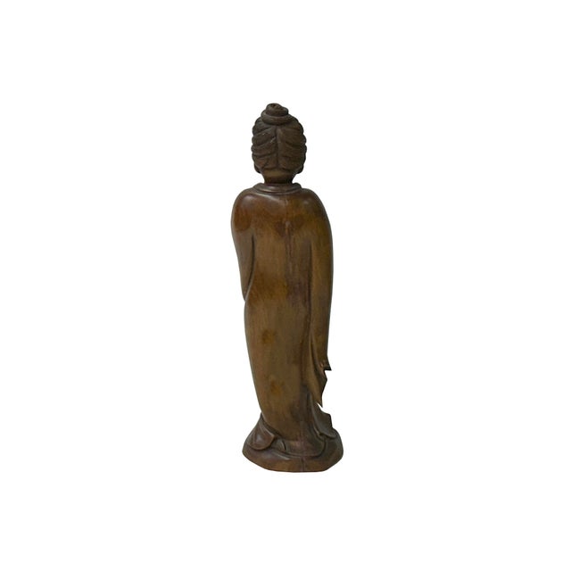 Chinese Boxwood Ancient Dressing Lady Holding Scroll Display Statue For Sale In San Francisco - Image 6 of 7