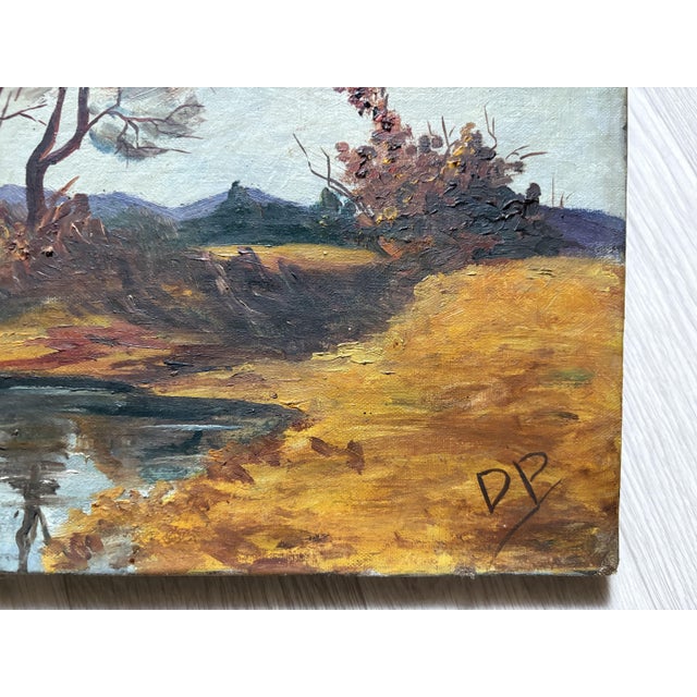 Autumn Landscape with River and Trees, 1890s-1910s, Oil on Canvas, in Good conditions. Designed 1890 to 1919