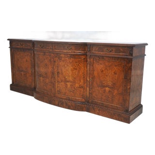 Italian Burl Walnut Long Sideboard Credenza For Sale