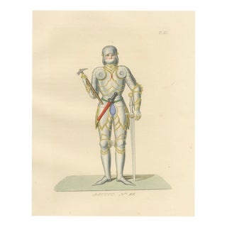 Camille Bonnard, Joan of Arc in Armor, Hand-Colored Lithograph, 1845 For Sale