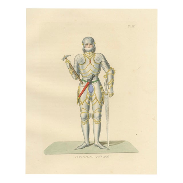 Camille Bonnard, Joan of Arc in Armor, Hand-Colored Lithograph, 1845 For Sale