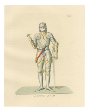 Camille Bonnard, Joan of Arc in Armor, Hand-Colored Lithograph, 1845