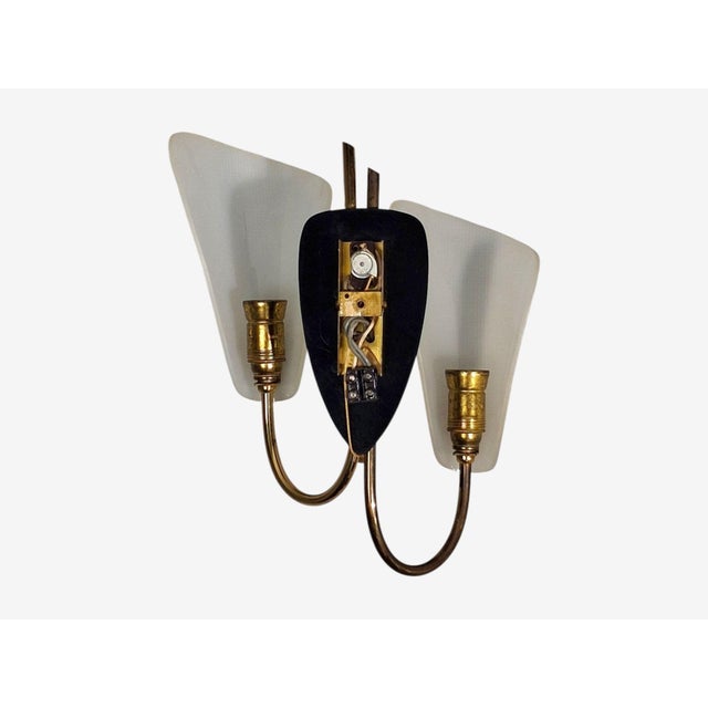 1950s Swedish Modern, Double Wall Sconce, Brass, Textured Glass For Sale - Image 10 of 10