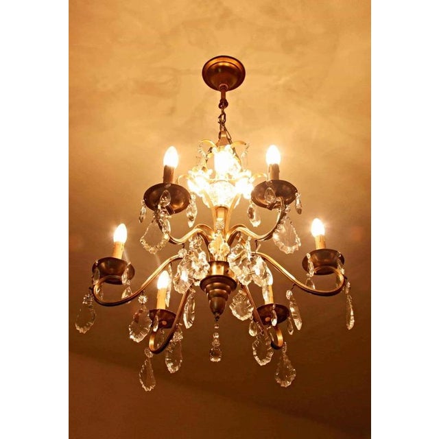 Metal Chandelier with Crystal Trimmings For Sale - Image 3 of 6