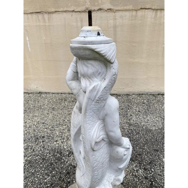 Early 20th Century Italian Classical Carved Marble 31" Cherub Dolphin Garden Fountain Statue For Sale - Image 11 of 13
