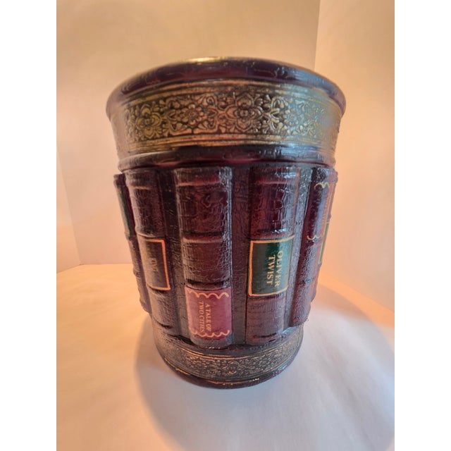 English Vintage Wood Classical Carved Books Wastebasket/Trash Bin For Sale - Image 3 of 4