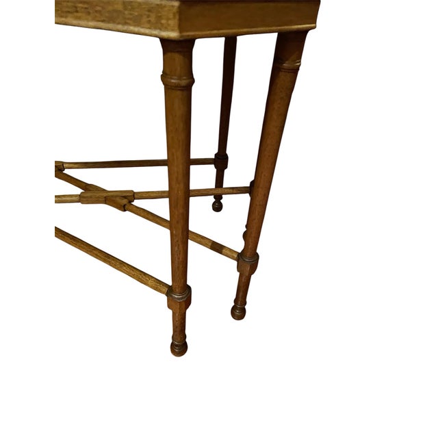 Camel Vintage Drexel Floral Marquetry Inlay Cocktail Coffee Fixed Tray Table For Sale - Image 8 of 12