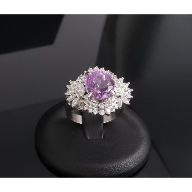 Metal Late 20th Century 5.26ct Purple Sapphire Gia Heated Ceylon 1.43ct Diamond Platinum Ring, Size 7 For Sale - Image 7 of 18