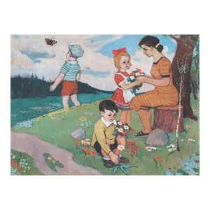 Soviet Children Oil Painting, Ukrainian Artist, 1960s Vintage Art 76-100