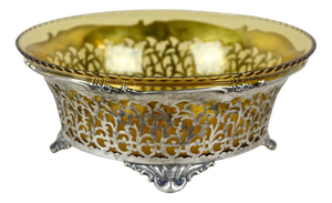 20th Century Art Nouveau Silver Basket with Amber Colored Glass Bowl, 1900s