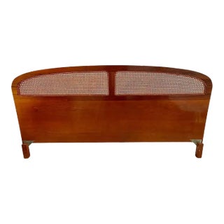 Mid-Century Modern Teak and Cane Design King Size Headboard For Sale