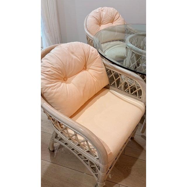 1980s Coastal Vintage 1980s White-Wash Henry Link Wicker & Rattan 5-Piece Dining Set on Casters For Sale - Image 5 of 10