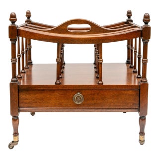 Vintage Mahogany Regency Style Single Drawer Canturbury Magazine Rack For Sale