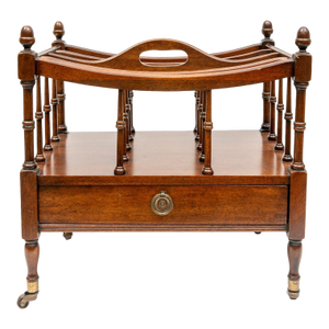 Vintage Mahogany Regency Style Single Drawer Canturbury Magazine Rack