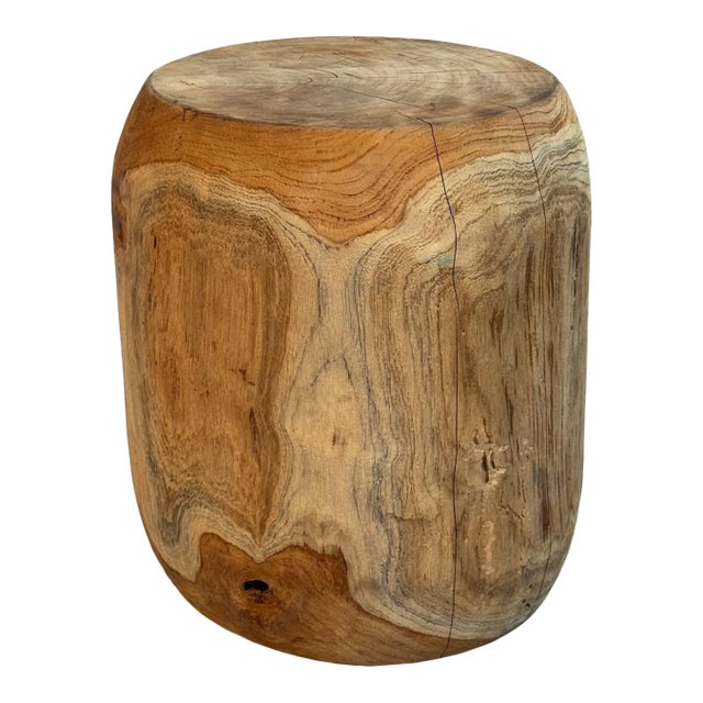 Organic Modern Vintage Teak Wood Rounded Stool / Side Table For Sale