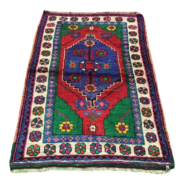 Vintage Turkish Hand Knotted Area Rug - 37.5"x54" For Sale