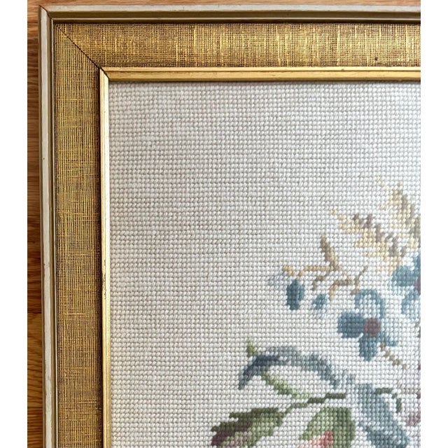 Shabby Chic Late 20th Century Floral Needlepoint Textile, Framed For Sale - Image 3 of 7