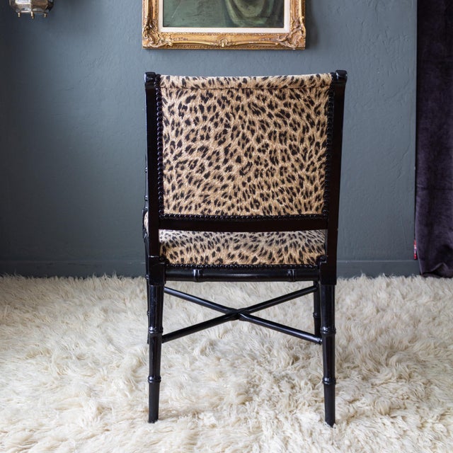 Wood Leopard Upholstered Black Faux Bamboo Directoire Style Armchairs For Sale - Image 7 of 18