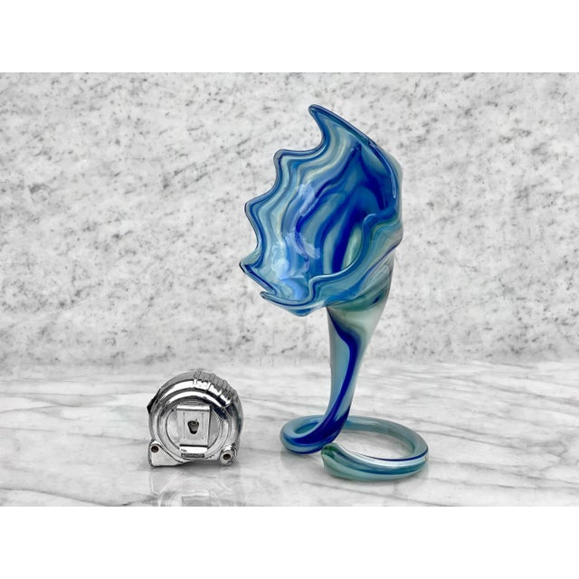 Mid-Century Modern Mid-Century Art Glass Blue Slag Vase Sculpture by Sooner For Sale - Image 3 of 9