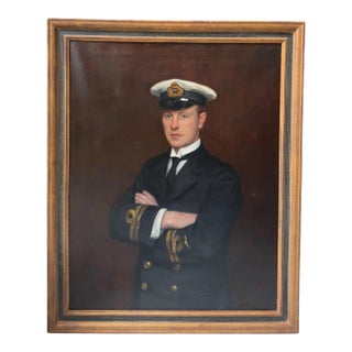 Antique Oil Painting Portrait of Wwi Us Navy Officer George M. Dyott by Frank Moss Bennett For Sale