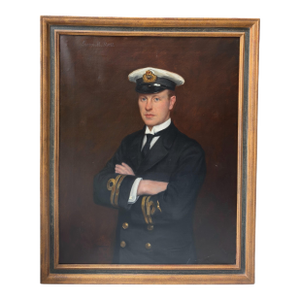 Antique Oil Painting Portrait of Wwi Us Navy Officer George M. Dyott by Frank Moss Bennett