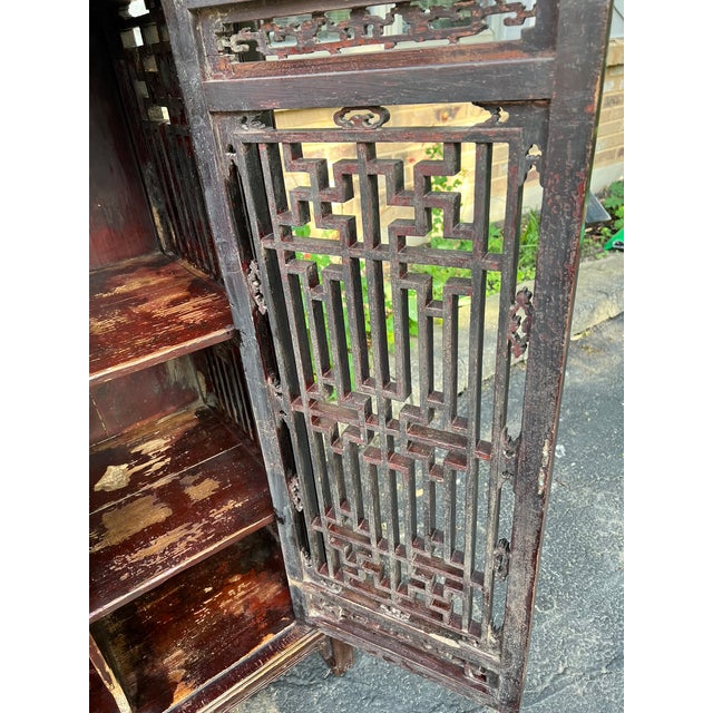 Antique Cabinet With Carving With Marble Top From Chaozhou South China For Sale In Chicago - Image 6 of 12