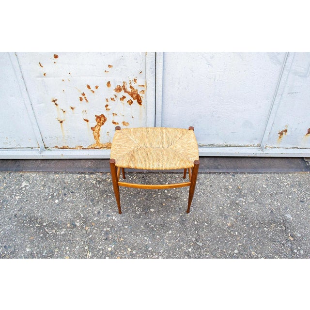 Vintage Italian Wood and Straw Stool, 1960s For Sale - Image 3 of 6