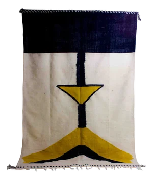 Vintage Berber Kilim Rug in Wool with Abstract Shapes in Yellow and Black, 1970s