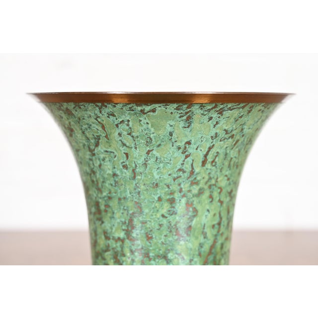 Metal Carl Sorensen Art Deco Verdigris Bronze Trumpet Vase For Sale - Image 7 of 12
