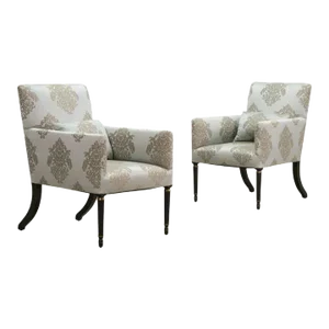 Pair of Modern Damask Dessin Fournir Arm Chairs