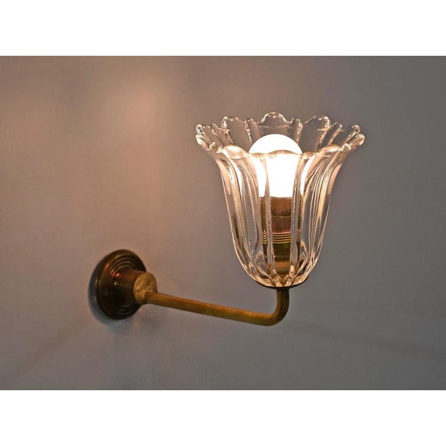 Glass Murano Glass and Brass Flower Sconces from Barovier, Italy, 1950s, Set of 2 For Sale - Image 7 of 18