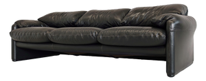 Black Leather Maralunga Sofa, 1970s