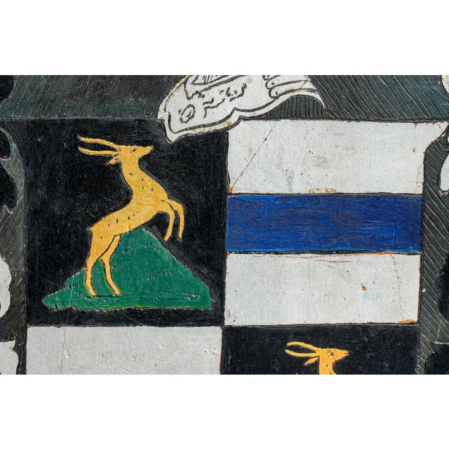 Distinguished Antique Heraldic Coat of Arms Plaque Hand-Made Painted Wood Armorial For Sale - Image 9 of 14