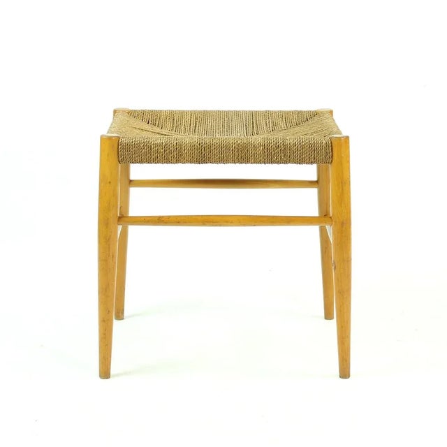 Wood Mid-Century Stool in Oak Wood and Rope, Czechoslovakia, 1960s For Sale - Image 7 of 8