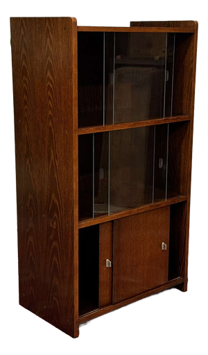 English Oak Bookcase with Sliding Doors, 1960s