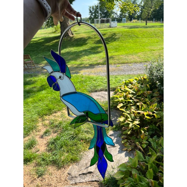 1980s 1980s Stained Glass Parrot Suncatcher on Stand For Sale - Image 5 of 8