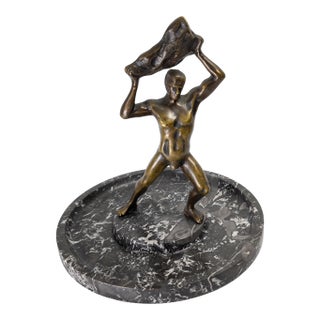 Early 20th Century Art Deco Mythical Bronze of Hercules on Marble Base For Sale