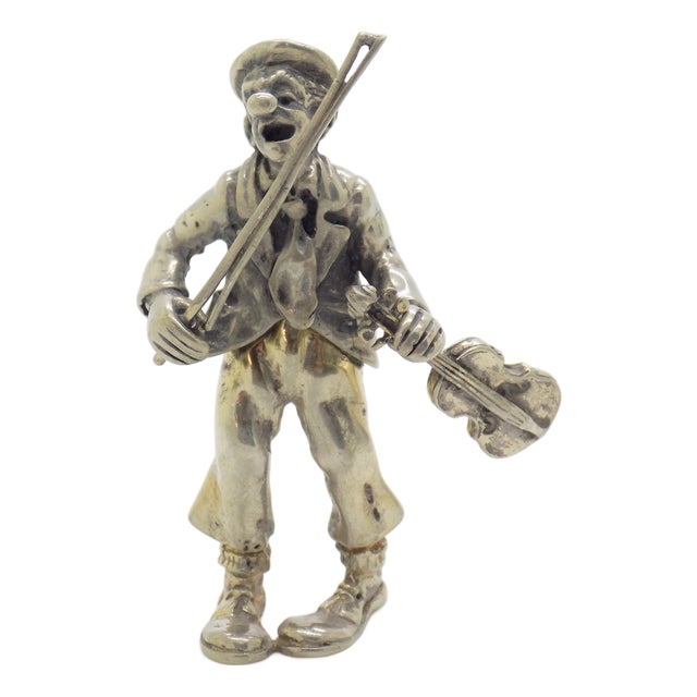 Vintage Italian Handmade Silver Circus Violinist Figurine from Angini, Arezzo, Tuscany, Italy, 1970s For Sale