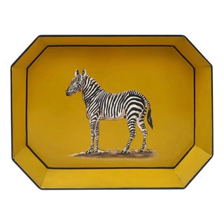 Zebra Hand-Painted Lacquered Metal Tray from Les Ottomans For Sale