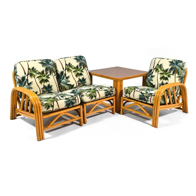 Ficks Reed Three Strand Rattan "Angles" Three Piece Sofa For Sale - Image 10 of 12