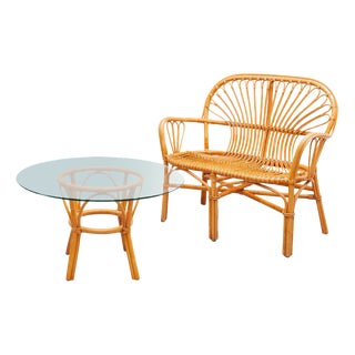 Set of Boho Italian Bamboo Two-Seater and Coffee-Table, 1970s For Sale