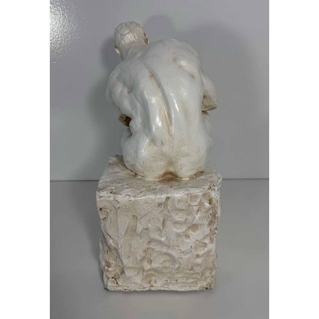 Cream After Auguste Rodin, The Thinker Sculpture, White Glazed Terracotta, 1950s For Sale - Image 8 of 11