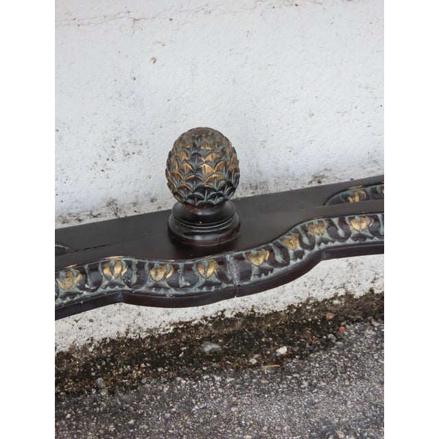 1960s French Painted Black Heavy Carved Marble Top Large Long Console Entry Table 6381 For Sale - Image 5 of 12