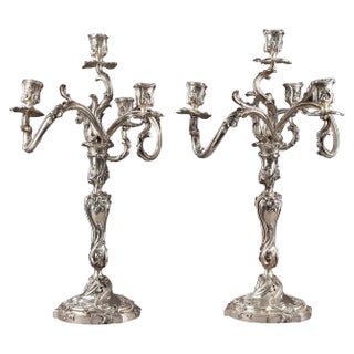 19th Century Silver Candelabra from Boin Taburet, Set of 2 For Sale