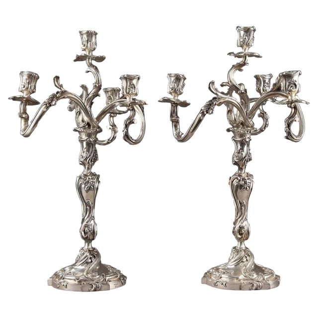 19th Century Silver Candelabra from Boin Taburet, Set of 2 For Sale