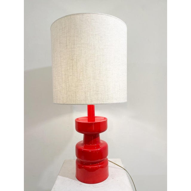1970s Mid-Century Red Ceramic Table Lamp, 1970s For Sale - Image 5 of 5
