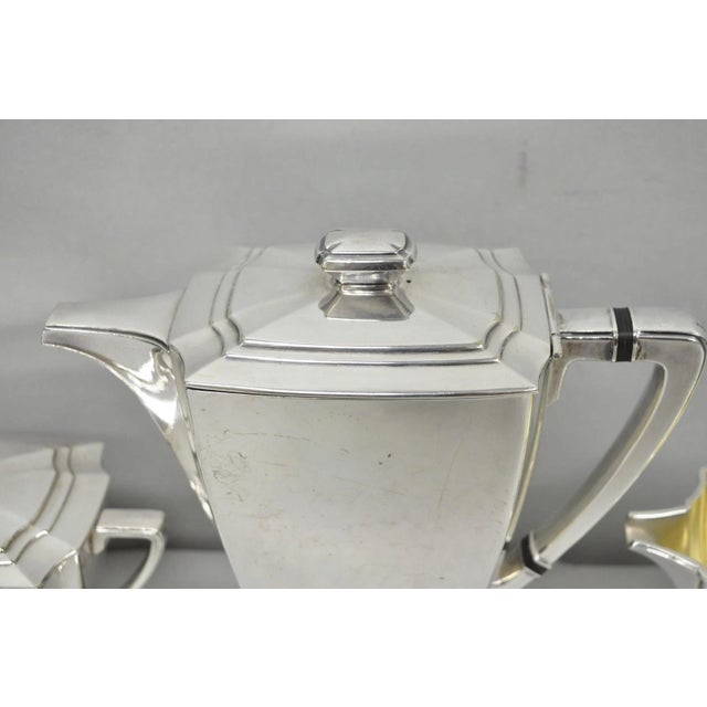 Metal Antique 1847 Rogers Bros "Legacy" Art Deco Silver Plated Tea Set - 3 Pc Set For Sale - Image 7 of 18