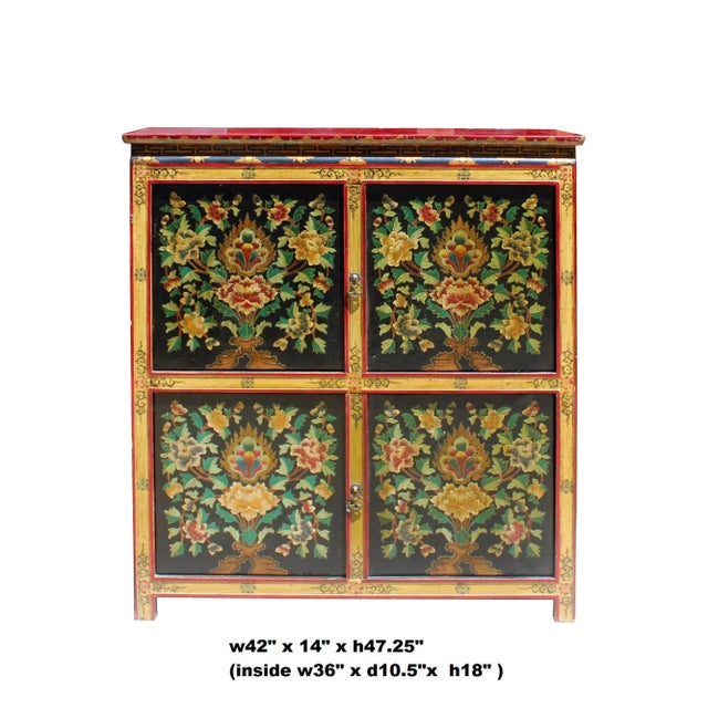Chinese Tibetan Treasure Color Flower Graphic Storage Cabinet For Sale In San Francisco - Image 6 of 8